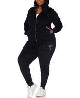 White Mark Plus Rhinestone Velour Tracksuit 2 Piece Set