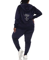 White Mark Plus Rhinestone Velour Tracksuit 2 Piece Set