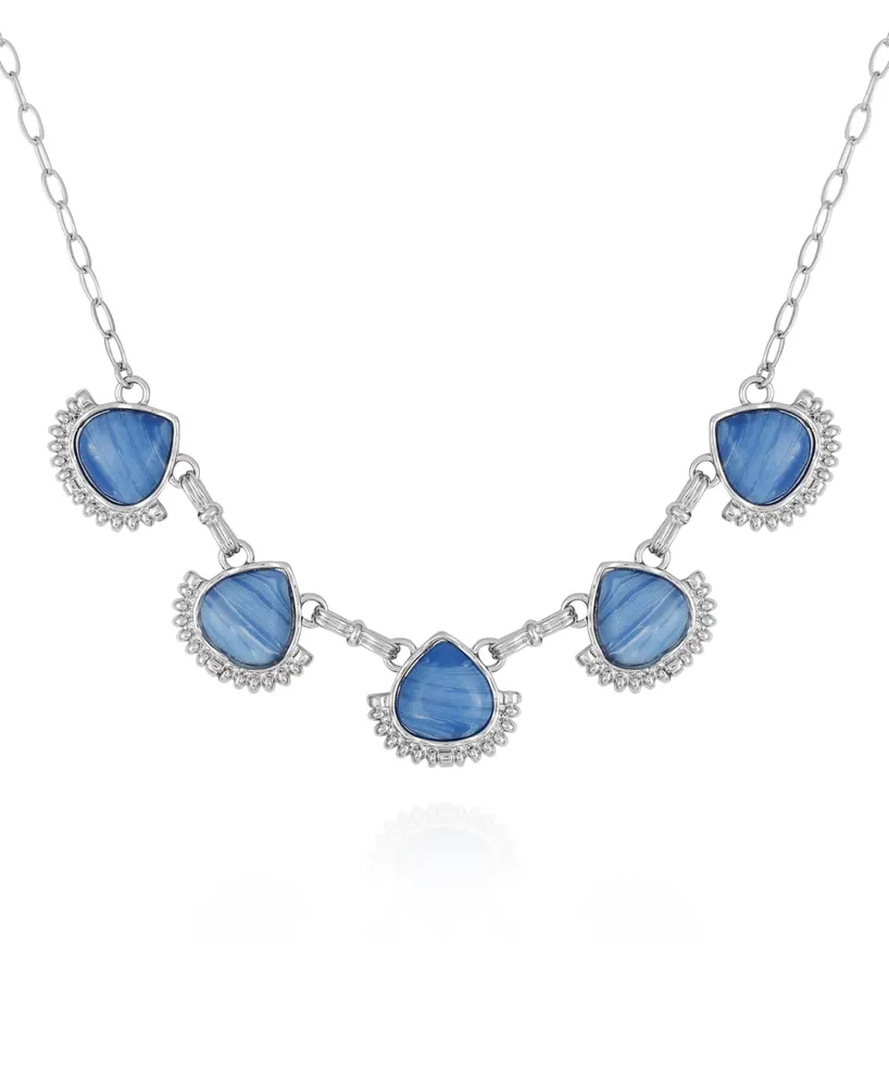 Women's Denim Semi Precious Stone Statement Necklace - Silver