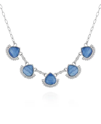 Women's Denim Semi Precious Stone Statement Necklace - Silver