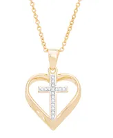 Diamond Accent Cross in Heart Pendant 18" Necklace in 14K Gold Plate