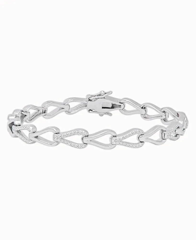 Diamond Accent Link Bracelet in Fine Silver Plate