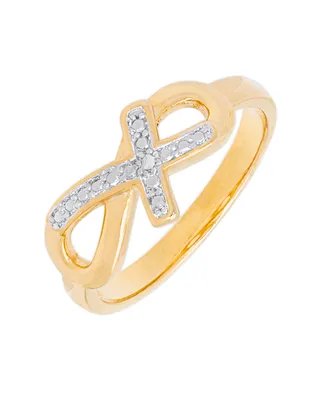 Diamond Accent Cross and Infinity Ring 14K Gold Plate 