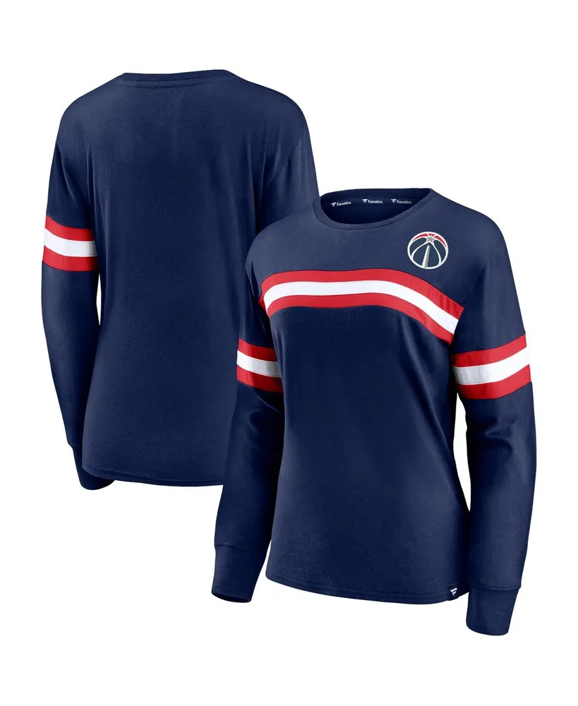 Women's Fanatics Navy Washington Wizards Block Party Chest Logo Striped Long Sleeve T-shirt