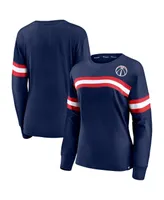 Women's Fanatics Navy Washington Wizards Block Party Chest Logo Striped Long Sleeve T-shirt