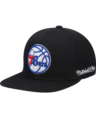 Men's Mitchell & Ness Black Philadelphia 76Ers English Dropback Snapback Hat