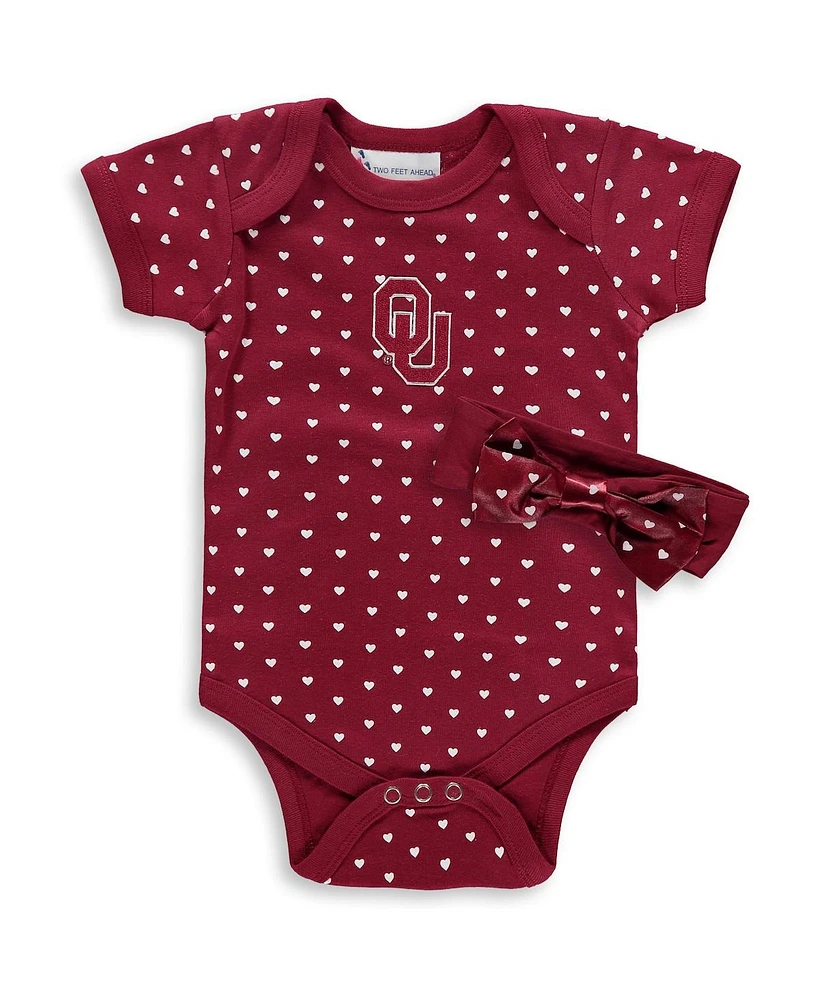 Girls Newborn and Infant Crimson Oklahoma Sooners Hearts Bodysuit and Headband Set