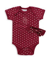 Girls Newborn and Infant Crimson Oklahoma Sooners Hearts Bodysuit and Headband Set