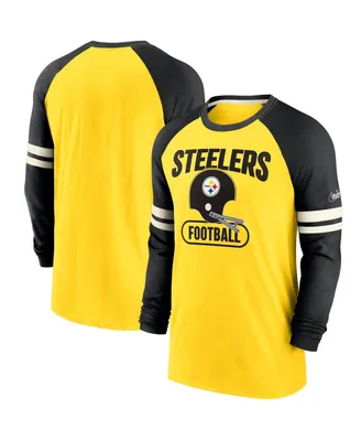 Men's Nike Gold and Black Pittsburgh Steelers Throwback Raglan Long Sleeve T-shirt