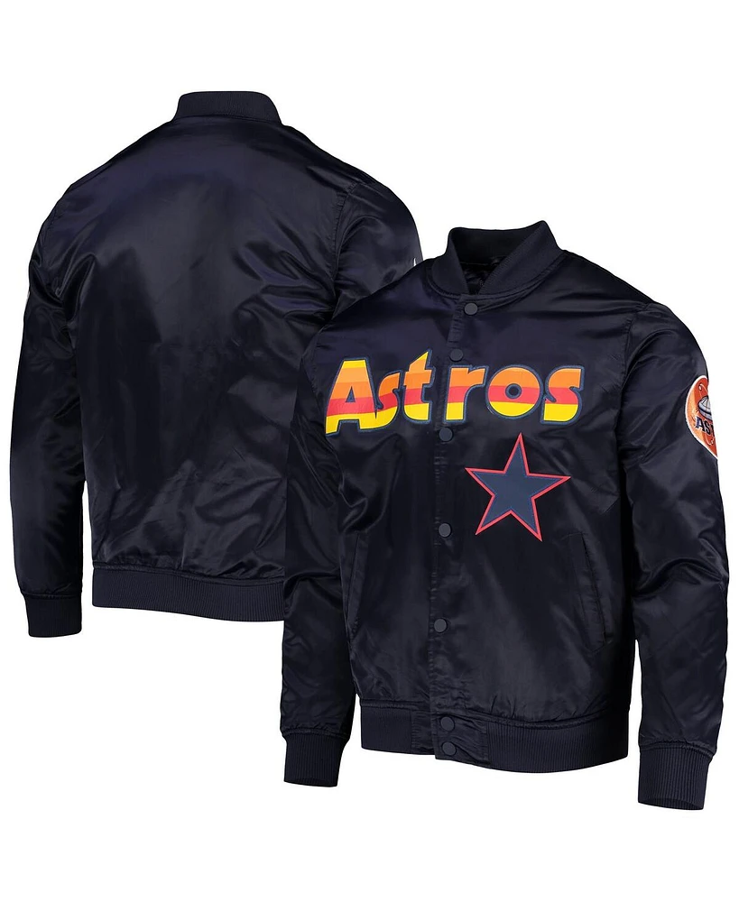 Men's Pro Standard Navy Houston Astros Wordmark Satin Full-Snap Jacket