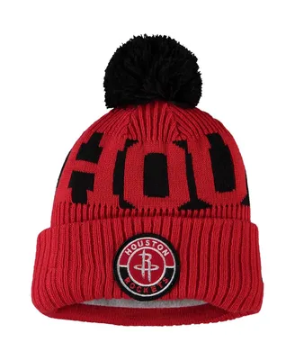 Big Boys New Era Red Houston Rockets Sport Cuffed Knit Hat with Pom
