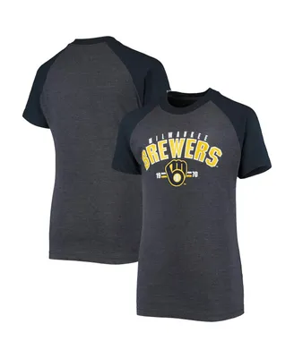 Big Boys Stitches Heather Navy Milwaukee Brewers Raglan T-shirt