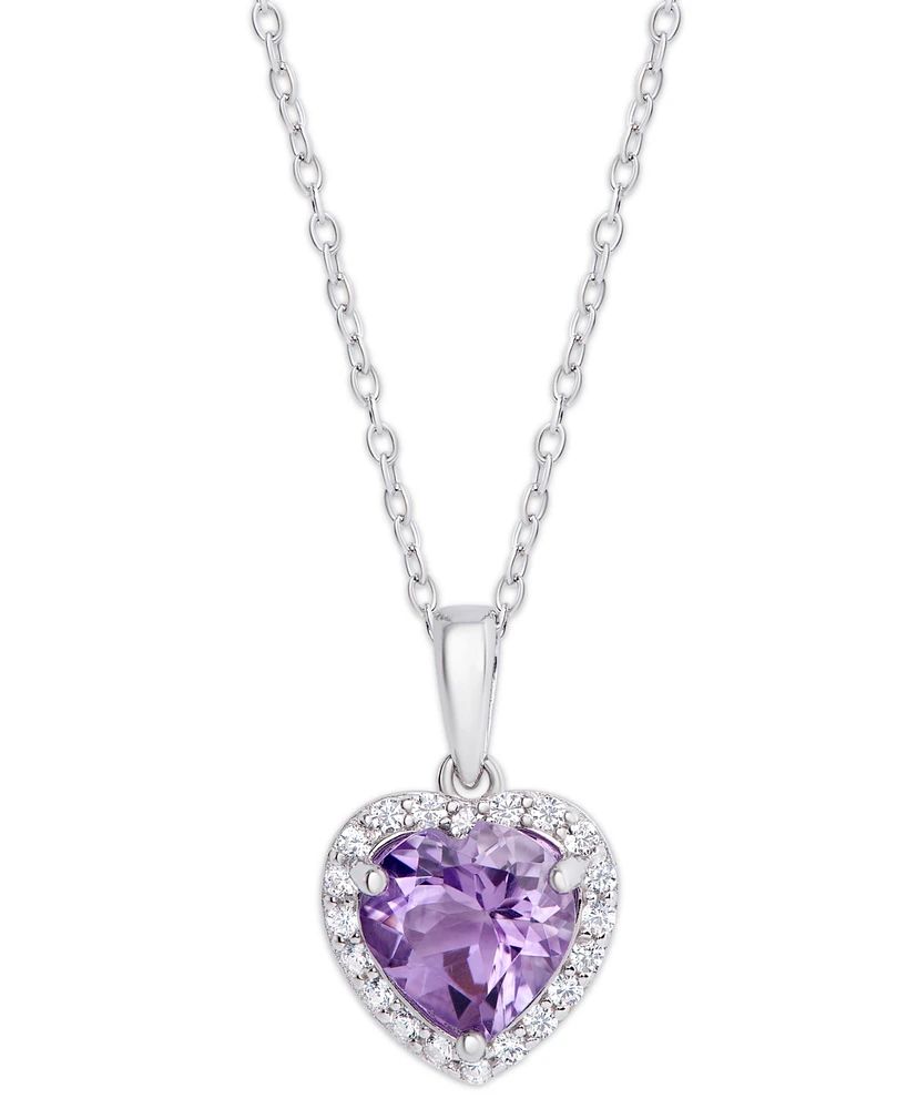 Amethyst (1-7/8 ct. t.w.) & Cubic Zirconia Heart Halo 18" Pendant Necklace in Sterling Silver