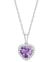 Amethyst (1-7/8 ct. t.w.) & Cubic Zirconia Heart Halo 18" Pendant Necklace in Sterling Silver