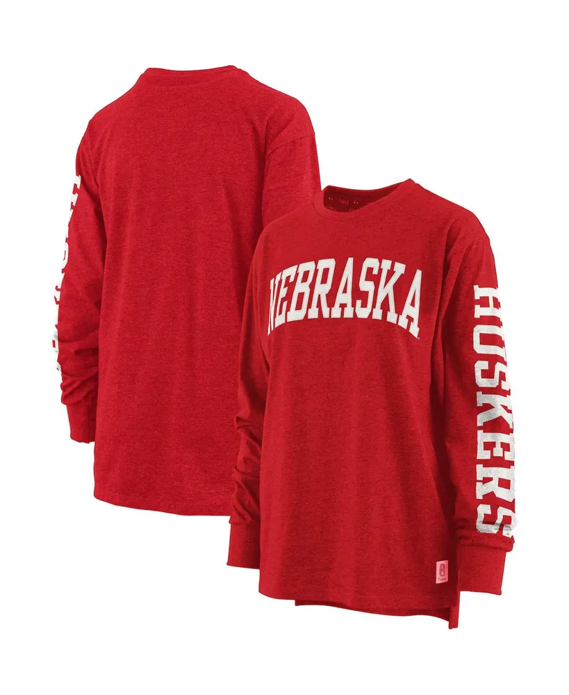 Women's Pressbox Heathered Scarlet Nebraska Huskers Two-Hit Canyon Long Sleeve T-shirt