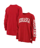 Women's Pressbox Heathered Scarlet Nebraska Huskers Two-Hit Canyon Long Sleeve T-shirt