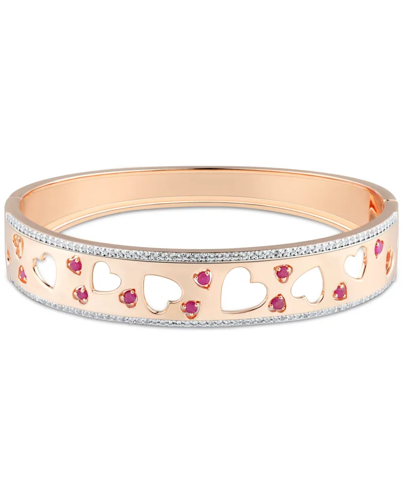 Macy's Ruby (1/2 ct. t.w.) & White Topaz (1 ct. t.w.) Cut-Out Heart Bangle  Bracelet in 18k Rose Gold-Plated Sterling Silver