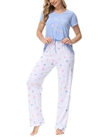 Ink Ivy Women's Knit V Neck Short Sleeve Top with Lounge Pant, Set of 2
