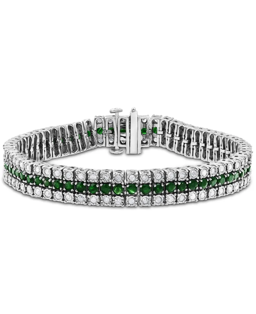 Sapphire (6 ct. t.w.) & Diamond (2 Triple Row Tennis Bracelet Sterling Silver (Also Emerald Ruby)