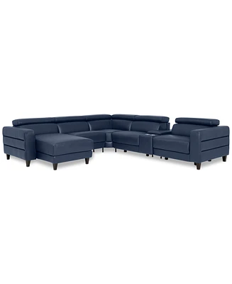 Silvanah 6-Pc. Leather Sectional with Storage Chaise and 2 Power Recliners Console, Created for Macy's