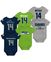 Unisex Newborn Infant Dk Metcalf College Navy and Neon Green and Heathered Gray Seattle Seahawks Three-Pack Name Number Bodysuit Set