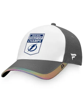 Men's Fanatics White, Gray Tampa Bay Lightning 2020 Nhl Stanley Cup Champs Banner Snapback Hat
