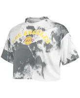 Women's Nba Exclusive Collection White, Black Los Angeles Lakers Tie-Dye Crop Top and Shorts Set