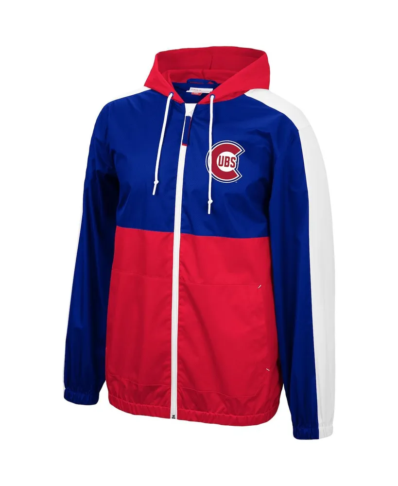 Men's Mitchell & Ness Royal, Red Chicago Cubs Game Day Full-Zip Windbreaker Hoodie Jacket