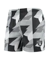 Men's Foco Black and Silver Las Vegas Raiders Geo Print Swim Trunks