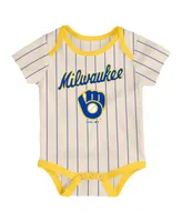 Unisex Newborn Infant Royal and Gold Cream Milwaukee Brewers Three-Pack Number One Bodysuit