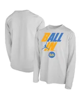 Big Boys Jordan White Ucla Bruins Ball In Bench Long Sleeve T-shirt