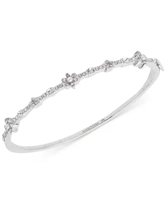 Marchesa Crystal & Imitation Pearl Flower Bangle Bracelet