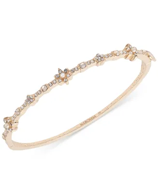 Marchesa Crystal & Imitation Pearl Flower Bangle Bracelet