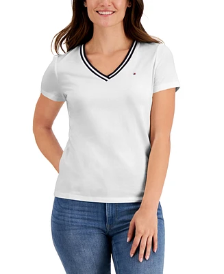 Tommy Hilfiger Women's Striped V-Neck Short-Sleeve T-Shirt