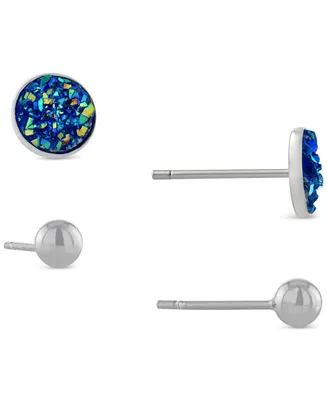 Giani Bernini 2-Pc. Set Druzy & Polished Stud Earrings in Sterling Silver, Created for Macy's