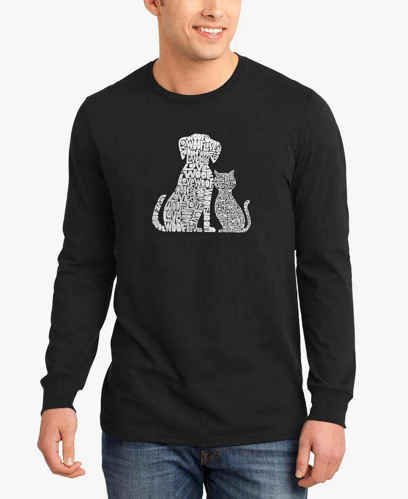 Men's Word Art Long Sleeve Dogs and Cats T-shirt