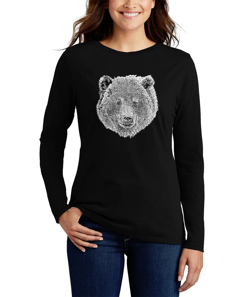 Women's Long Sleeve Word Art Bear Face T-shirt