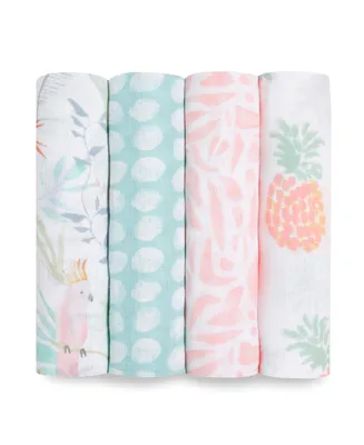 aden by aden + anais Baby Girls Tropical Swaddle Blankets, Pack of 4