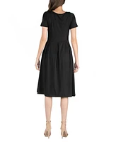 24seven Comfort Apparel Women's Midi Dress with Short Sleeves and Pocket Detail