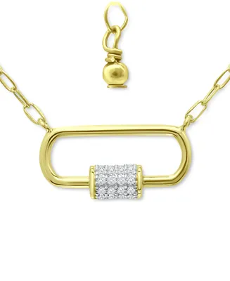 Giani Bernini Cubic Zirconia Pave Link Pendant Necklace in 18k Gold-Plated Sterling Silver, 16" + 2" extender, Created for Macy's