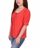 Ny Collection Women's Short Balloon Sleeve Top with Hardware