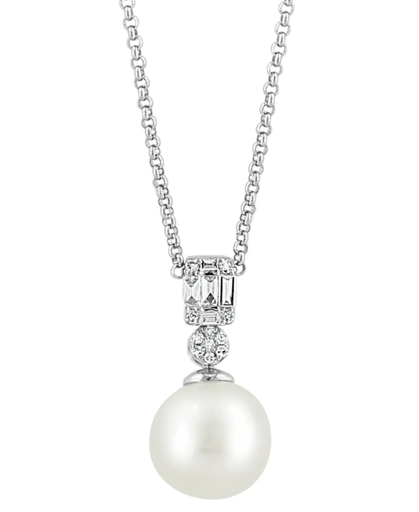 Effy Cultured Freshwater Pearl (9mm) & Diamond (1/10 ct. t.w.) 18" Pendant Necklace in 14k White Gold