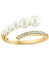 Effy Cultured Freshwater Pearl (2-1/2 - 4-1/2mm) & Diamond (1/10 ct. t.w.) Bypass Ring in 14k Gold