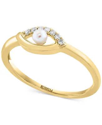 Effy Cultured Freshwater Pearl (4mm) & Diamond (1/20 ct. t.w.) Evil Eye Ring in 14k Gold