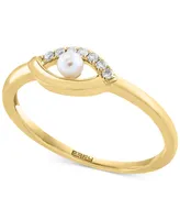 Effy Cultured Freshwater Pearl (4mm) & Diamond (1/20 ct. t.w.) Evil Eye Ring in 14k Gold