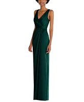 After Six Women's Faux Wrap Whisper Satin Maxi Dress with Draped Tulip Skirt