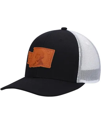 Men's Local Crowns Black Washington Leather State Applique Trucker Snapback Hat