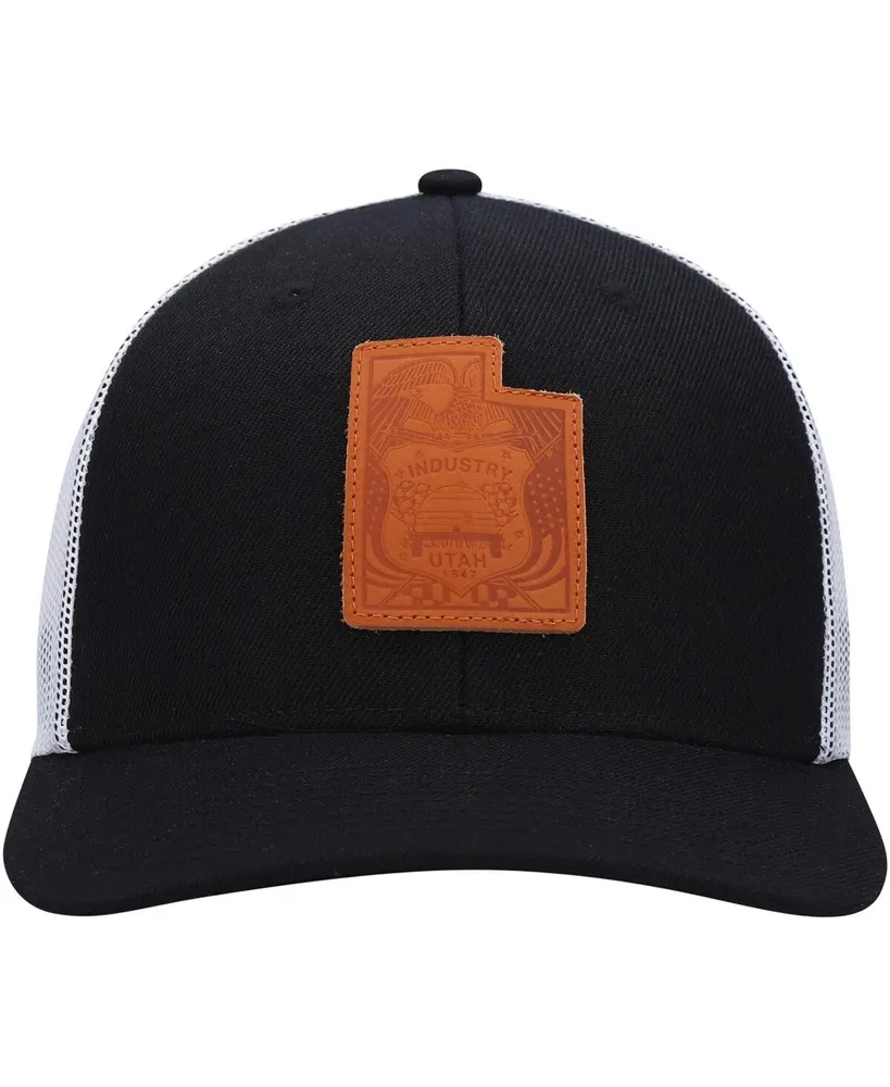 Men's Local Crowns Black Utah Leather State Applique Trucker Snapback Hat