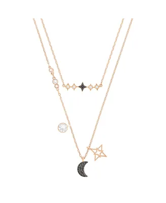 Swarovski Symbolic 2-Pieces Moon and Star Rose Gold Tone Plated Necklace