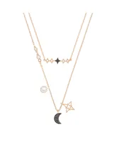 Swarovski Symbolic 2-Pieces Moon and Star Rose Gold Tone Plated Necklace